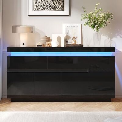 Merax Sideboard mit 4 Türen & 2 Schubladen,Hochglanz,Schwarz,140×35×72,5 cm Wohnzimmerschrank mit LED-Beleuchtung, verstellbaren Einlegeböden & 10 Fächern, ideal als Kommode, Anrichte oder TV-Schrank Merax Sideboard mit 4 Türen & 2 Schubladen,Hochglanz,Schwarz,140×35×72,5 cm Wohnzimmerschrank mit LED-Beleuchtung, verstellbaren Einlegeböden & 10 Fächern, ideal als Kommode, Anrichte oder TV-Schrank