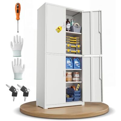 Ondis24 Aktenschrank Frank Büroschrank Stahlschrank Werkzeugschrank (Weiß) 180cm, abschließbar, 3 verstellbare Böden, 4 Türen, bis 250kg Ondis24 Aktenschrank Frank Büroschrank Stahlschrank Werkzeugschrank (Weiß) 180cm, abschließbar, 3 verstellbare Böden, 4 Türen, bis 250kg