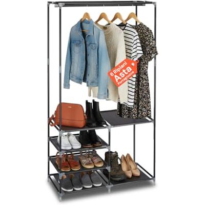 Avilia Kleiderständer zum Boden mit integriertem Schuhregal mit 6 Ablagen – platzsparender Kleiderständer aus Metall und TNT – offener Schrank für Eingang, Schlafzimmer und Bad – schnelle Montage ohne Avilia Kleiderständer zum Boden mit integriertem Schuhregal mit 6 Ablagen – platzsparender Kleiderständer aus Metall und TNT – offener Schrank für Eingang, Schlafzimmer und Bad – schnelle Montage ohne