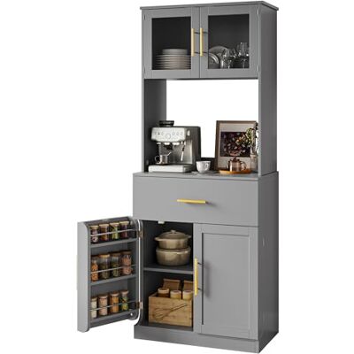 YITAHOME Küchenschrank 180cm Hochschrank mit Glastür Schublade Seitenregal 5-Zonen Küchenschrank mit Seitentürregal (+30% Stauraum), Glastür-Vitrine, Mikrowellenregal, Schublade & verstellbaren Böden YITAHOME Küchenschrank 180cm Hochschrank mit Glastür Schublade Seitenregal 5-Zonen Küchenschrank mit Seitentürregal (+30% Stauraum), Glastür-Vitrine, Mikrowellenregal, Schublade & verstellbaren Böden