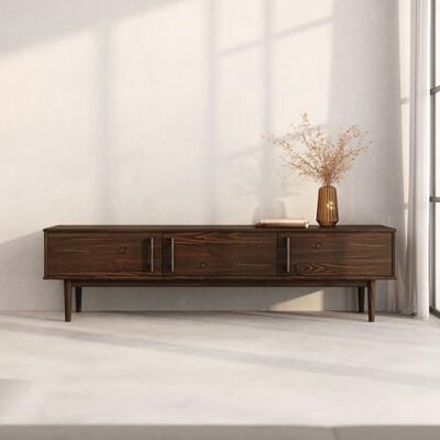 IDIMEX Lowboard TECCA 180 cm, Nussbaum Finish – niedriges Sideboard mit Stauraum, TV Schrank mit 3 Türen aus Massivholz, Mid Century Wohnzimmermöbel IDIMEX Lowboard TECCA 180 cm, Nussbaum Finish – niedriges Sideboard mit Stauraum, TV Schrank mit 3 Türen aus Massivholz, Mid Century Wohnzimmermöbel