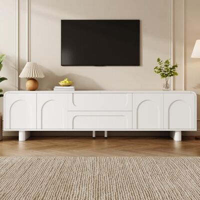 Merax TV-Schrank 180x40x46cm, mit Bogenprägung & abgerundeten Kanten, modernes Lowboard mit 4 Türen & 2 Schubladen, Kabeldurchlässe, Stauraum, PB+MDF-Korpus Merax TV-Schrank 180x40x46cm, mit Bogenprägung & abgerundeten Kanten, modernes Lowboard mit 4 Türen & 2 Schubladen, Kabeldurchlässe, Stauraum, PB+MDF-Korpus
