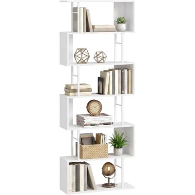 VASAGLE Bücherregal, Standregal mit 7 Ebenen, S-Form Raumteiler, Freistehendes Regal, 60 x 24 x 190,5 cm, für Wohnzimmer, Büro, Weiß, Barnet Kollektion LLS173WB01 VASAGLE Bücherregal, Standregal mit 7 Ebenen, S-Form Raumteiler, Freistehendes Regal, 60 x 24 x 190,5 cm, für Wohnzimmer, Büro, Weiß, Barnet Kollektion LLS173WB01