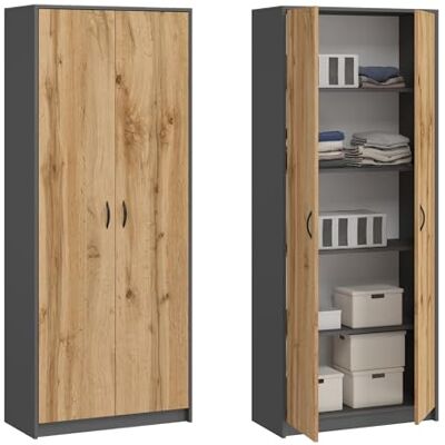 Home Collective Kleiderschrank Mehrzweckschrank Regal anthrazit-Eiche 74cm breit 180cm hoch mit Vier Einlegeböden Aktenschrank Haushaltsschrank Schrank aus Holz für Schlafzimmer Flur Keller Büro Home Collective Kleiderschrank Mehrzweckschrank Regal anthrazit-Eiche 74cm breit 180cm hoch mit Vier Einlegeböden Aktenschrank Haushaltsschrank Schrank aus Holz für Schlafzimmer Flur Keller Büro