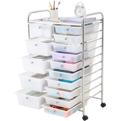 VEVOR Rollwagen mit 15 Schubladen Rollcontainer Doppelreihe 635x390x965mm, Metallgestell, Ablagefläche, Handgriffe, Lenkrolle mit 2 Bremsen, Mobiler Aufbewahrungswagen für Büro Werkstatt Bastelzimmer VEVOR Rollwagen mit 15 Schubladen Rollcontainer Doppelreihe 635x390x965mm, Metallgestell, Ablagefläche, Handgriffe, Lenkrolle mit 2 Bremsen, Mobiler Aufbewahrungswagen für Büro Werkstatt Bastelzimmer