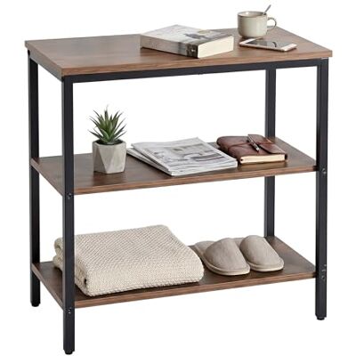 Relaxdays Nachttisch, 3 offene Ablagen, HBT: 61x60x30 cm, Schlafzimmer, eckiger Wohnzimmer-Beistelltisch, braun/schwarz Relaxdays Nachttisch, 3 offene Ablagen, HBT: 61x60x30 cm, Schlafzimmer, eckiger Wohnzimmer-Beistelltisch, braun/schwarz
