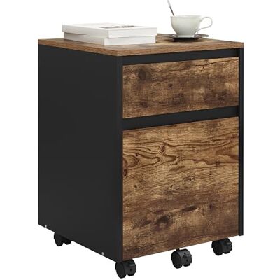 WOLTU Rollcontainer, Aktenschrank mit 2 Schubladen, mobiler Büroschrank für Büro Homeoffice, 40x56x40 cm, Vintage-Holzoptik WOLTU Rollcontainer, Aktenschrank mit 2 Schubladen, mobiler Büroschrank für Büro Homeoffice, 40x56x40 cm, Vintage-Holzoptik