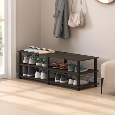 Furinno Turn-S-Tube Schuhregal, 3-stufiger breiter rechteckiger Schuh-Organizer, Schuhaufbewahrungsregal mit offenem Regal, werkzeuglose Montage, für Schrankeingang, Büro, Garage, Braun Furinno Turn-S-Tube Schuhregal, 3-stufiger breiter rechteckiger Schuh-Organizer, Schuhaufbewahrungsregal mit offenem Regal, werkzeuglose Montage, für Schrankeingang, Büro, Garage, Braun