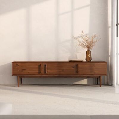 IDIMEX Lowboard TECCA 180 cm, Kastenie Finish – niedriges Sideboard mit Stauraum, TV Schrank mit 3 Türen aus Massivholz, Mid Century Wohnzimmermöbel IDIMEX Lowboard TECCA 180 cm, Kastenie Finish – niedriges Sideboard mit Stauraum, TV Schrank mit 3 Türen aus Massivholz, Mid Century Wohnzimmermöbel