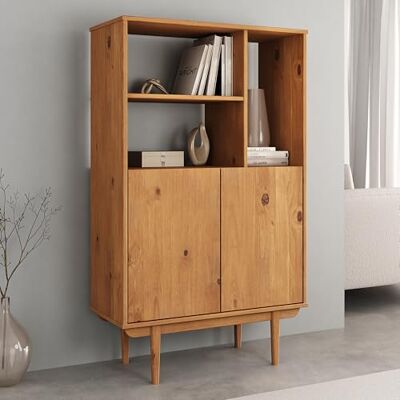 IDIMEX Highboard Simona mit offenem Regal in Massivholz Eiche Farben – Wohnzimmer Kommode mit 3 offenen Fächern und 2 Türen – Bücherregal mit Türen – Retro Holzschrank IDIMEX Highboard Simona mit offenem Regal in Massivholz Eiche Farben – Wohnzimmer Kommode mit 3 offenen Fächern und 2 Türen – Bücherregal mit Türen – Retro Holzschrank