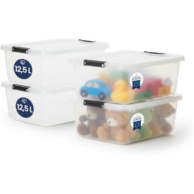 Iris Ohyama Aufbewahrungsboxen mit Deckel, 12.5L, 4er-Set, Transparent, Sicherer Verschluss, Stapelbar, Griffe, Schlafzimmer, Schrank, Büro, Organisation, BPA-freies Plastik, Ordnungsboxen, FTB-12.5 Iris Ohyama Aufbewahrungsboxen mit Deckel, 12.5L, 4er-Set, Transparent, Sicherer Verschluss, Stapelbar, Griffe, Schlafzimmer, Schrank, Büro, Organisation, BPA-freies Plastik, Ordnungsboxen, FTB-12.5