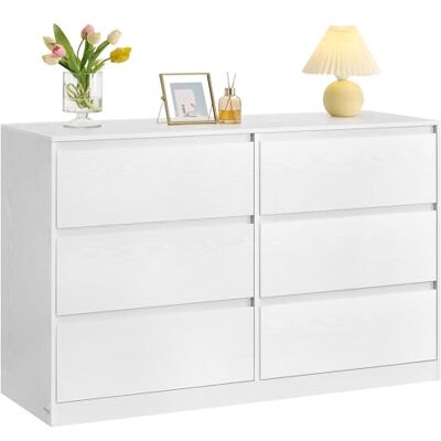 VASAGLE Kommode mit 6 Schubladen, Komodenschrank, Schubladenschrank, Wäschekommode, für Schlafzimmer, 40 x 119,4 x 75 cm, Modern Kailyn Kollektion, schneeweiß LTS616W01 VASAGLE Kommode mit 6 Schubladen, Komodenschrank, Schubladenschrank, Wäschekommode, für Schlafzimmer, 40 x 119,4 x 75 cm, Modern Kailyn Kollektion, schneeweiß LTS616W01