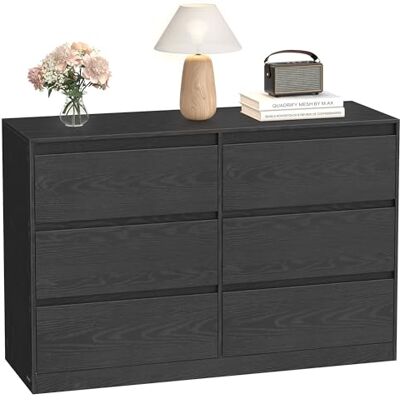 VASAGLE Kommode mit 6 Schubladen, Komodenschrank, Schubladenschrank, Wäschekommode, für Schlafzimmer, 40 x 119,4 x 75 cm, Modern Kailyn Kollektion, ebenholzschwarz LTS616B01 VASAGLE Kommode mit 6 Schubladen, Komodenschrank, Schubladenschrank, Wäschekommode, für Schlafzimmer, 40 x 119,4 x 75 cm, Modern Kailyn Kollektion, ebenholzschwarz LTS616B01