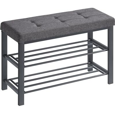SONGMICS Schuhbank, Schuhregal mit 3 Ebenen, Schuhaufbewahrung, Sitz mit Schaumstoffpolsterung, Leinen, Metallrahmen, für Wohnzimmer Eingangsbereich, 31 x 81 x 49 cm, dunkelgrau-schwarz LBS057B01 SONGMICS Schuhbank, Schuhregal mit 3 Ebenen, Schuhaufbewahrung, Sitz mit Schaumstoffpolsterung, Leinen, Metallrahmen, für Wohnzimmer Eingangsbereich, 31 x 81 x 49 cm, dunkelgrau-schwarz LBS057B01
