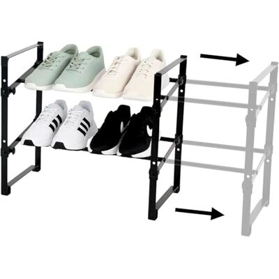 Amig Ausziehbares Schuhregal mit 2 Ebenen Tötem 45,5~80 x 24 x 39,5 cm Stahl und PP-Kunststoff Schwarz Ideal für Flur oder Schlafzimmer Organizer für 12 Paar Schuhe Amig Ausziehbares Schuhregal mit 2 Ebenen Tötem 45,5~80 x 24 x 39,5 cm Stahl und PP-Kunststoff Schwarz Ideal für Flur oder Schlafzimmer Organizer für 12 Paar Schuhe