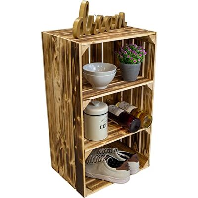 Kistenkolli Altes Land hohe Holzkiste "Willi" mit zwei kurzen Einlageböden / Zwischenbrettern 68x40x30cm HxBxT Schuhregal Bücherregal Nachttisch Weinregal / Regalkiste Apfelkiste Weinkisten (1er Set, geflammt) Kistenkolli Altes Land hohe Holzkiste "Willi" mit zwei kurzen Einlageböden / Zwischenbrettern 68x40x30cm HxBxT Schuhregal Bücherregal Nachttisch Weinregal / Regalkiste Apfelkiste Weinkisten (1er Set, geflammt)