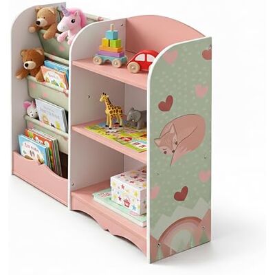 Relaxdays Kinderregal, HxBxT: 80 x 82 x 26 cm, 4 Fächer, 3 Hängefächer, Aufbewahrungsregal Kinderzimmer, MDF, rosa/grün Relaxdays Kinderregal, HxBxT: 80 x 82 x 26 cm, 4 Fächer, 3 Hängefächer, Aufbewahrungsregal Kinderzimmer, MDF, rosa/grün