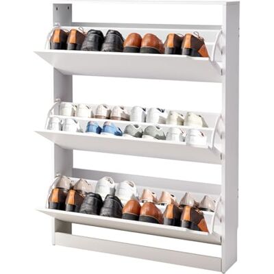 VEVOR Schuhschrank mit 3 Klappen, platzsparender Schuhkipper, freistehender Schuhregal-Organizer für den Eingang Flur Wohnzimmer Veranda, modernes Schuhregal 800 x 220 x 1165 mm Weiß VEVOR Schuhschrank mit 3 Klappen, platzsparender Schuhkipper, freistehender Schuhregal-Organizer für den Eingang Flur Wohnzimmer Veranda, modernes Schuhregal 800 x 220 x 1165 mm Weiß