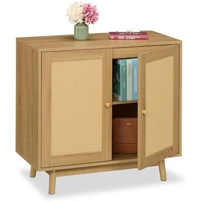 Relaxdays Sideboard - Rattan-Optik, Holz, 75x80x40cm Relaxdays Sideboard - Rattan-Optik, Holz, 75x80x40cm