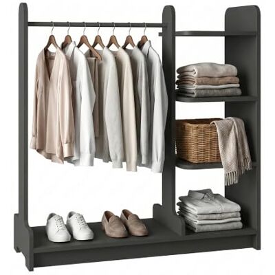 VCM Kleiderständer H. 110 x B. 106 x T. 35 cm mit Regal & Kleiderstange Offene Garderobe für Schlafzimmer Flur Ankleide Lempu L VCM Kleiderständer H. 110 x B. 106 x T. 35 cm mit Regal & Kleiderstange Offene Garderobe für Schlafzimmer Flur Ankleide Lempu L