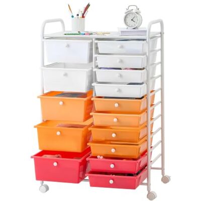 VEVOR Rollwagen mit 15 Schubladen Doppelreihe 630x385x965mm Farbverlauf Rot, Metallgestell, Ablagefläche, Handgriffe, Lenkrolle mit 2 Bremsen, Mobiler Schubladenwagen für Büro Werkstatt Bastelzimmer VEVOR Rollwagen mit 15 Schubladen Doppelreihe 630x385x965mm Farbverlauf Rot, Metallgestell, Ablagefläche, Handgriffe, Lenkrolle mit 2 Bremsen, Mobiler Schubladenwagen für Büro Werkstatt Bastelzimmer