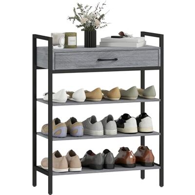 HOMCOM Schuhregal 4 Ebenen Schuhständer Metall mit Schublade Schuhaufbewahrung für 9 Paar Schuhe Platzsparend Schuhablage für Flur, Wohnzimmer 70 x 30 x 87,6 cm Grau HOMCOM Schuhregal 4 Ebenen Schuhständer Metall mit Schublade Schuhaufbewahrung für 9 Paar Schuhe Platzsparend Schuhablage für Flur, Wohnzimmer 70 x 30 x 87,6 cm Grau