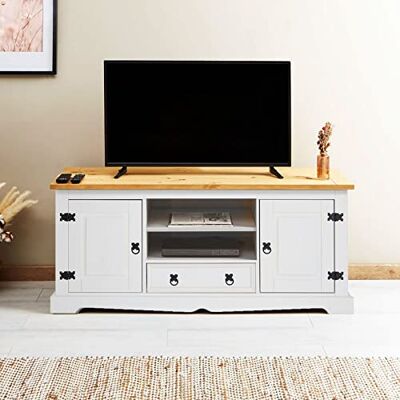 IDIMEX Lowboard Tequila 140 cm, Weiß/Braun TV Schrank aus Kiefer Massivholz, Fernsehtisch im Mexiko Stil, 2 Türen, Schublade und offenes Fach, Rustikaler Landhausstil IDIMEX Lowboard Tequila 140 cm, Weiß/Braun TV Schrank aus Kiefer Massivholz, Fernsehtisch im Mexiko Stil, 2 Türen, Schublade und offenes Fach, Rustikaler Landhausstil