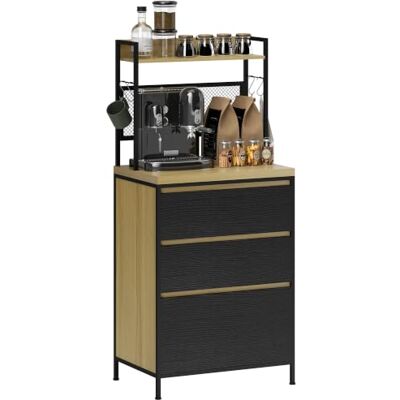 HOMCOM Industrielles Küchenbuffet 60x40x132cm Naturholz Aufbewahrungseinheit, 3 Schubladen, Arbeitsplatte, Regal, 4 Haken, Mikrowellenschrank, Esszimmer, Wohnzimmer. HOMCOM Industrielles Küchenbuffet 60x40x132cm Naturholz Aufbewahrungseinheit, 3 Schubladen, Arbeitsplatte, Regal, 4 Haken, Mikrowellenschrank, Esszimmer, Wohnzimmer.