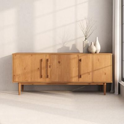 IDIMEX Sideboard TECCA mit 3 Türen aus Massivholz, Eiche Farben – Wohnzimmermöbel im Mid Century-Style mit verstellbaren Einlegeböden und hohen Füßen IDIMEX Sideboard TECCA mit 3 Türen aus Massivholz, Eiche Farben – Wohnzimmermöbel im Mid Century-Style mit verstellbaren Einlegeböden und hohen Füßen