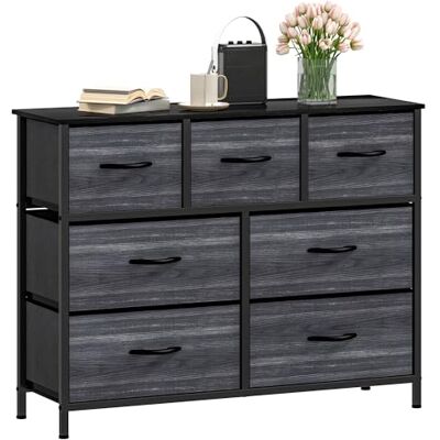 DWVO Kommode mit 7 Schubladen, langlebiger Stoff, Robustes Metallgestell, Schrank aus Stoff mit Griffen, ideal für Schlafzimmer, Wohnzimmer, Flur, Kinderzimmer, Holzmaserung Anthrazit Schwarz DWVO Kommode mit 7 Schubladen, langlebiger Stoff, Robustes Metallgestell, Schrank aus Stoff mit Griffen, ideal für Schlafzimmer, Wohnzimmer, Flur, Kinderzimmer, Holzmaserung Anthrazit Schwarz