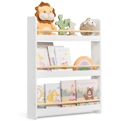 SONGMICS Bücherregal Kinder, Kinderregal mit 3 Ebenen, Spielzeugregal, Wandregal, für Kinderzimmer, Spielzimmer, weiß-naturfarben GKR013W02 SONGMICS Bücherregal Kinder, Kinderregal mit 3 Ebenen, Spielzeugregal, Wandregal, für Kinderzimmer, Spielzimmer, weiß-naturfarben GKR013W02