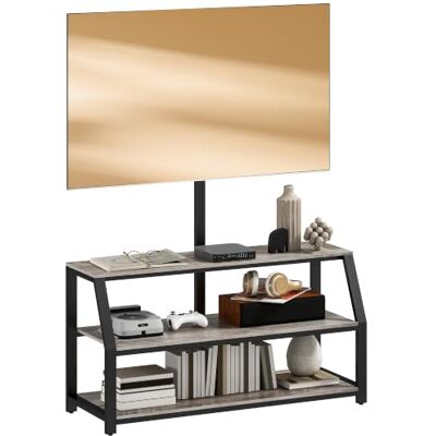 HOMCOM TV-Ständer 110 cm mit Unterstützung für 72 Zoll Fernseher Grau TV-Ständer, 2 offene Regale, Metallrahmen, TV-Bank, für Wohnzimmer, Schlafzimmer. HOMCOM TV-Ständer 110 cm mit Unterstützung für 72 Zoll Fernseher Grau TV-Ständer, 2 offene Regale, Metallrahmen, TV-Bank, für Wohnzimmer, Schlafzimmer.