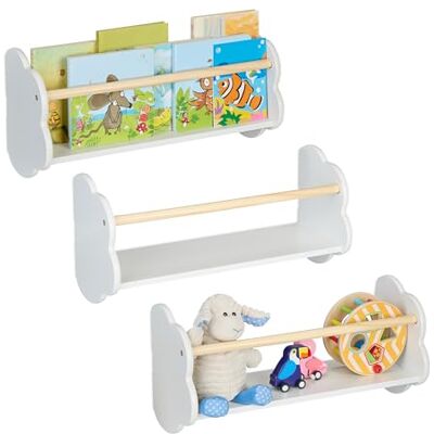 Relaxdays Bücherregal Wolke, 3er Set, Kinderbücherregal Wand, HxBxT: 24 x 50 x 18 cm, Wolkenregal Kinder, weiß/Natur Relaxdays Bücherregal Wolke, 3er Set, Kinderbücherregal Wand, HxBxT: 24 x 50 x 18 cm, Wolkenregal Kinder, weiß/Natur