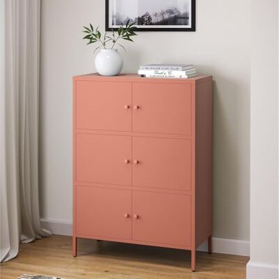 skølm Atriona Kommode 80 cm, mit 3 Fächern, Terrakotta, Sideboard 6 Türen Metallschrank, Kleiner Mehrzweckschrank breit, höhenverstellbare Füße, Aufbewahrungsschrank, Wohnzimmerschrank, Flurschrank skølm Atriona Kommode 80 cm, mit 3 Fächern, Terrakotta, Sideboard 6 Türen Metallschrank, Kleiner Mehrzweckschrank breit, höhenverstellbare Füße, Aufbewahrungsschrank, Wohnzimmerschrank, Flurschrank