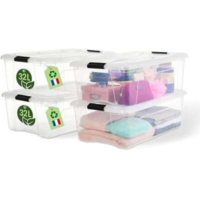 Iris Ohyama Aufbewahrungsboxen mit Deckel, 32L, 4er-Set, Transparent, Sicherer Verschluss, Stapelbar, Griffe, Schlafzimmer, Schrank, Büro, Organisation, BPA-freies Plastik, Ordnungsboxen, BSB-32 Iris Ohyama Aufbewahrungsboxen mit Deckel, 32L, 4er-Set, Transparent, Sicherer Verschluss, Stapelbar, Griffe, Schlafzimmer, Schrank, Büro, Organisation, BPA-freies Plastik, Ordnungsboxen, BSB-32