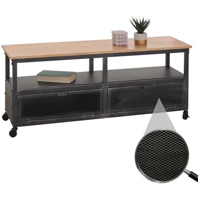 Mendler Lowboard HWC-N28 55x130x36cm Metall schwarz, Natur TV-Rack, Rollen, 2 Fächer, 3D-Struktur, Industrial, Retro, Holz Mendler Lowboard HWC-N28 55x130x36cm Metall schwarz, Natur TV-Rack, Rollen, 2 Fächer, 3D-Struktur, Industrial, Retro, Holz