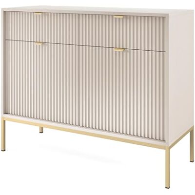 Selsey 2-Türiges Sideboard Greige Minimalistisches Design Mit Goldgestell & Geriffelten Fronten Kommode Weiß Mit Schubladen Breite 104 cm Ideal Für Wohnzimmer/Schlafzimmer Selsey 2-Türiges Sideboard Greige Minimalistisches Design Mit Goldgestell & Geriffelten Fronten Kommode Weiß Mit Schubladen Breite 104 cm Ideal Für Wohnzimmer/Schlafzimmer