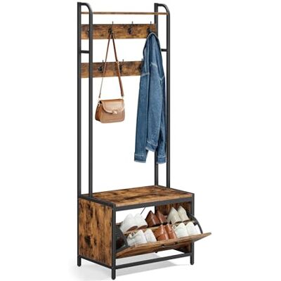 VASAGLE Garderobenständer mit Schuhschrank, Garderobe mit Sitzbank, Kleiderständer, Schuhkipper, 7 Haken, obere Ablage, für Flur, Schlafzimmer, Industrie-Design, vintagebraun-schwarz HSR425B01 VASAGLE Garderobenständer mit Schuhschrank, Garderobe mit Sitzbank, Kleiderständer, Schuhkipper, 7 Haken, obere Ablage, für Flur, Schlafzimmer, Industrie-Design, vintagebraun-schwarz HSR425B01