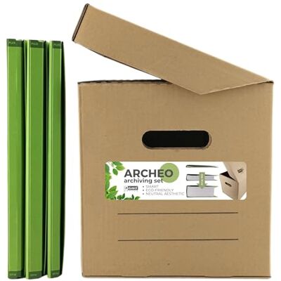 D.RECT Archivbox ARCHEO Set Lagerbox 250x340x260 mm Klappdeckelbox Archivschachtel Aktenkarton mit 3 pastellfarbene Zero Max Ordner Grün D.RECT Archivbox ARCHEO Set Lagerbox 250x340x260 mm Klappdeckelbox Archivschachtel Aktenkarton mit 3 pastellfarbene Zero Max Ordner Grün
