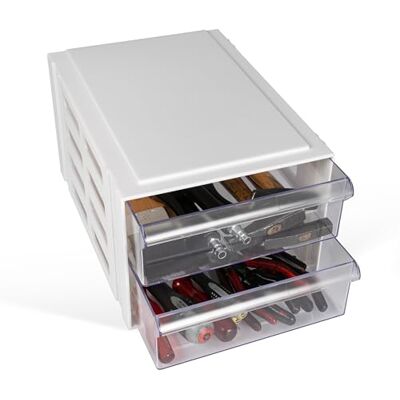 VELVEO Lagerboxen (2 Fächer) Schubladenschrank, Schubladencontainer, 2 Schubladen mit je 8 L, Format A4, durchsichtige Schubladen VELVEO Lagerboxen (2 Fächer) Schubladenschrank, Schubladencontainer, 2 Schubladen mit je 8 L, Format A4, durchsichtige Schubladen