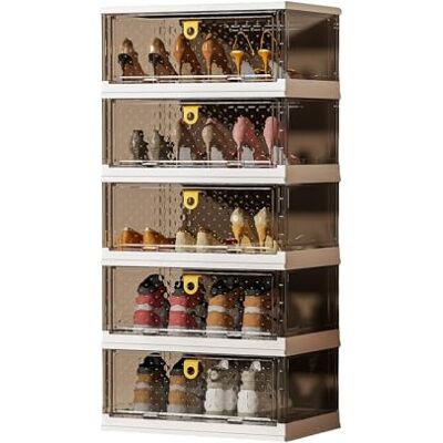 GarveeHome Schuhboxen Stapelbar Transparent, Faltbarer Schuhschrank Kunststoff Schuhaufbewahrung Platzsparend Klappbarer Schuh Organizer GarveeHome Schuhboxen Stapelbar Transparent, Faltbarer Schuhschrank Kunststoff Schuhaufbewahrung Platzsparend Klappbarer Schuh Organizer