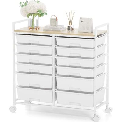KINGRACK Rollcontainer mit 12 Schubladen und Holzarbeitsplatte, Schubladenschrank für Badezimmer, Küchen, Wohnzimmer und Büros (weiß) KINGRACK Rollcontainer mit 12 Schubladen und Holzarbeitsplatte, Schubladenschrank für Badezimmer, Küchen, Wohnzimmer und Büros (weiß)