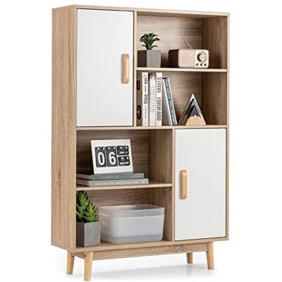 COSTWAY Bücherregal Holz, Standregal mit 2 Türen und 4 offene Regale, Bücherschrank Holzregal Aufbewahrungsregal für Arbeitszimmer, Wohnzimmer 80x24x120cm (Weiß) COSTWAY Bücherregal Holz, Standregal mit 2 Türen und 4 offene Regale, Bücherschrank Holzregal Aufbewahrungsregal für Arbeitszimmer, Wohnzimmer 80x24x120cm (Weiß)