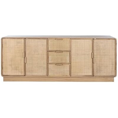 DRW Niedriges Buffet aus Eiche und Rattan, mit Türen und Schubladen, 182 x 45 x 71 cm DRW Niedriges Buffet aus Eiche und Rattan, mit Türen und Schubladen, 182 x 45 x 71 cm