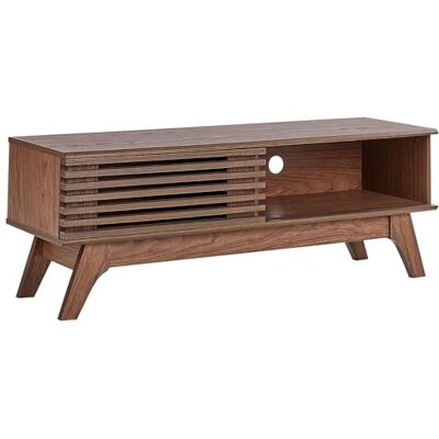 Beliani Fernsehtisch mit Schiebetür 2 Fächer Holzoptik Dunkelbraun 120x40 cm Toledo Beliani Fernsehtisch mit Schiebetür 2 Fächer Holzoptik Dunkelbraun 120x40 cm Toledo