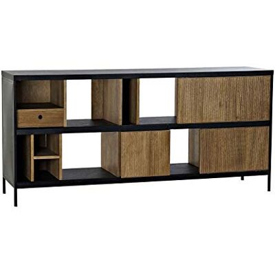 DRW Buffet mit 3 Türen und 1 Schublade aus Metall und Esche, 160 x 40 x 75 cm, schwarz Natur, 160x40x75cm DRW Buffet mit 3 Türen und 1 Schublade aus Metall und Esche, 160 x 40 x 75 cm, schwarz Natur, 160x40x75cm