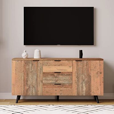 Merax Sideboard, Vintage TV-Schrank mit verstellbare Ablagen, Aufbewahrungsschrank mit 2 Türen und 3 Schubladen, Landhausstil, Kommode für Wohnzimmer, Esszimmer, Schlafzimmer, Braun, 140 x 35 x 70 cm Merax Sideboard, Vintage TV-Schrank mit verstellbare Ablagen, Aufbewahrungsschrank mit 2 Türen und 3 Schubladen, Landhausstil, Kommode für Wohnzimmer, Esszimmer, Schlafzimmer, Braun, 140 x 35 x 70 cm