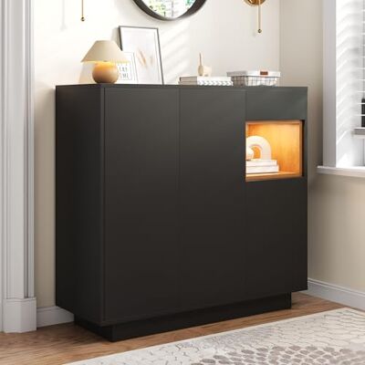 Merax Moderner Schuhschrank, 105 x 39,5 x 100,5 cm, mit LED in 16 Farben, verstellbare Regale für 14-18 Paar, praktische Schublade, für modernen Eingangsbereich, Schwarz Merax Moderner Schuhschrank, 105 x 39,5 x 100,5 cm, mit LED in 16 Farben, verstellbare Regale für 14-18 Paar, praktische Schublade, für modernen Eingangsbereich, Schwarz