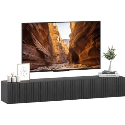 HOMCOM Schwebender TV-Ständer, bis 72 Zoll, Wandmontage, 140cm, Schwarz TV-Stand-Schrank, geriffelte Klapptüren, Kabeldurchführung, Medienkonsole, Wohnzimmer, Schlafzimmer HOMCOM Schwebender TV-Ständer, bis 72 Zoll, Wandmontage, 140cm, Schwarz TV-Stand-Schrank, geriffelte Klapptüren, Kabeldurchführung, Medienkonsole, Wohnzimmer, Schlafzimmer