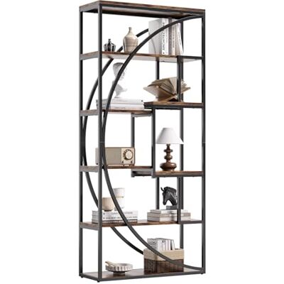 LITTLE TREE 180 cm Bücherregal, Industrielles Metall Regal, 6-étagiges Hohes Bücherregal, Ausstellungsregal zur Aufbewahrung für Wohnzimmer & Büro, Braun LITTLE TREE 180 cm Bücherregal, Industrielles Metall Regal, 6-étagiges Hohes Bücherregal, Ausstellungsregal zur Aufbewahrung für Wohnzimmer & Büro, Braun